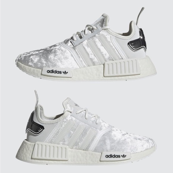 NEW! Adidas Women's NMD_R1 Crystal White Silver Metallic Running Shoes Size 8 - Picture 2 of 9